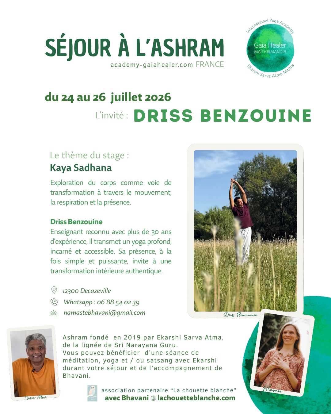 stage avec Driss Benzouine à l'ashram Gaia healer juillet 2026